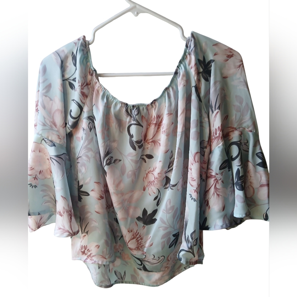 Forever 21 Women's Floral Blouse Light Blue Pink M